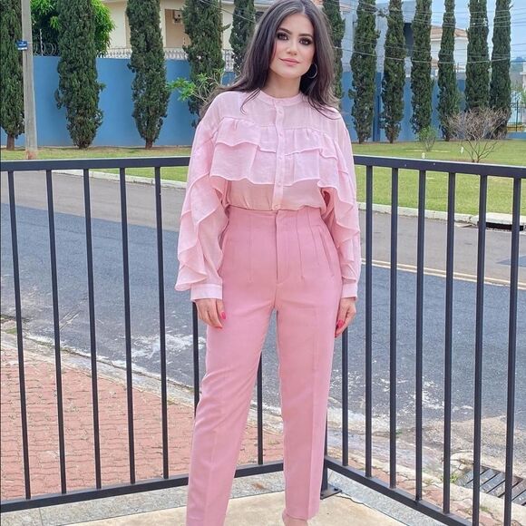 Zara romantic pink lyocell blend ruffle blouse - Picture 4 of 11